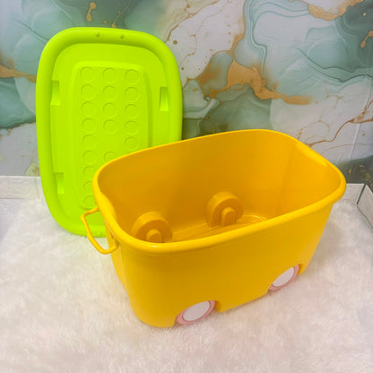 A06743 Kids Plastic Toy Storage Box with Lid & Rolling Wheels (Multicolor)