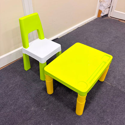 A06748 Vibrant Plastic Kids Study Table and Chair Set with Built-in Storage Holders