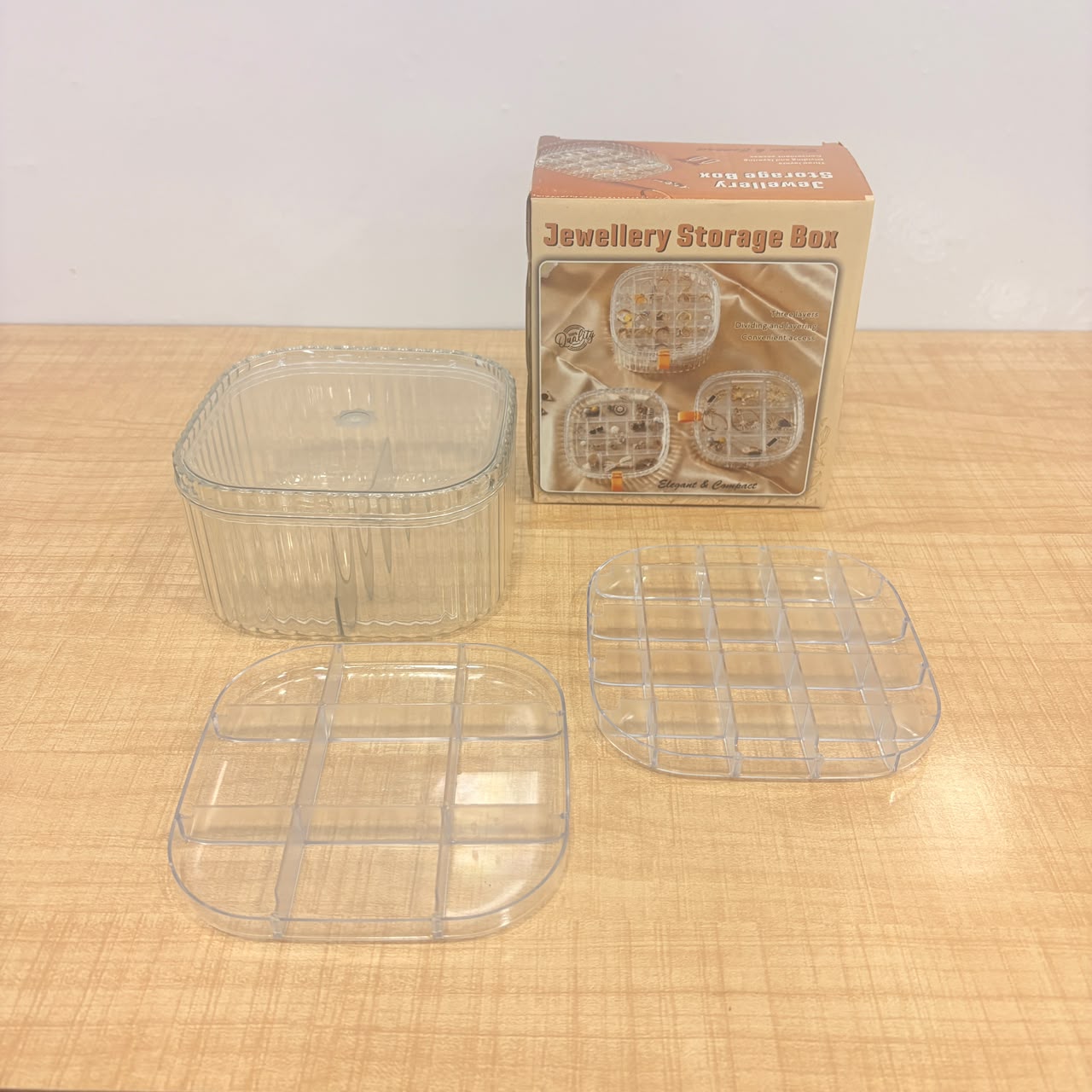 A06706 3-Layer Clear Acrylic Rotating Jewelry Storage Box & Cosmetic Organizer