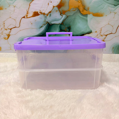 A06751 2xl Clear Plastic Transperent Organizer Box with Purple Lid & Carrying Handle