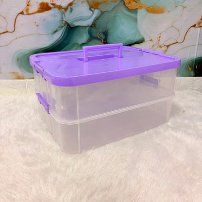 A06751 2xl Clear Plastic Transperent Organizer Box with Purple Lid & Carrying Handle