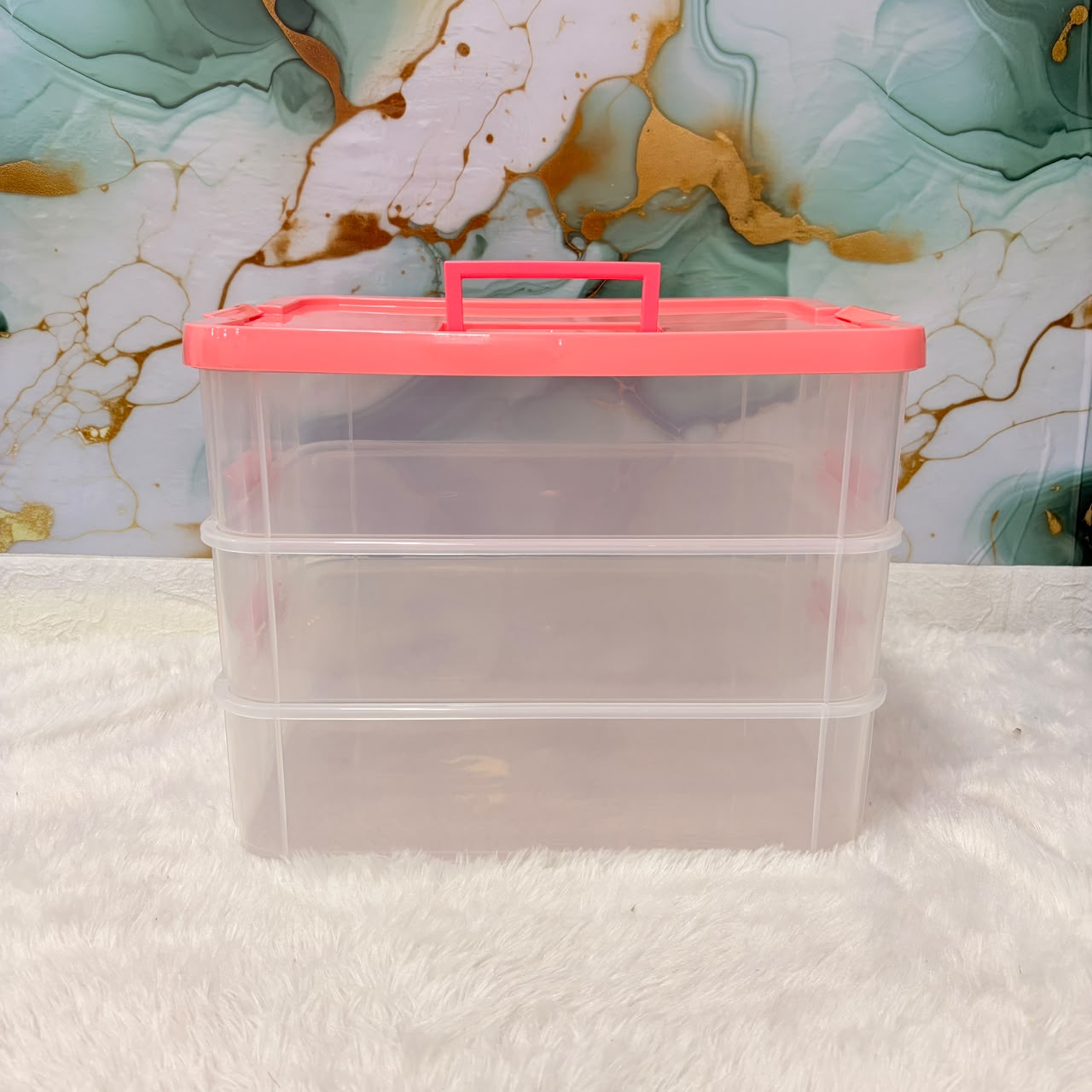 A06752 3xl Clear Plastic Transperent Organizer Box with Purple Lid & Carrying Handle