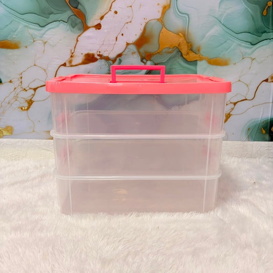 A06752 3xl Clear Plastic Transperent Organizer Box with Purple Lid & Carrying Handle