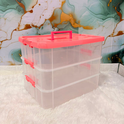 A06752 3xl Clear Plastic Transperent Organizer Box with Purple Lid & Carrying Handle