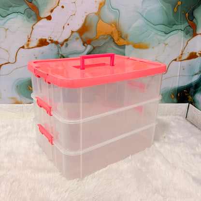 A06752 3xl Clear Plastic Transperent Organizer Box with Purple Lid & Carrying Handle