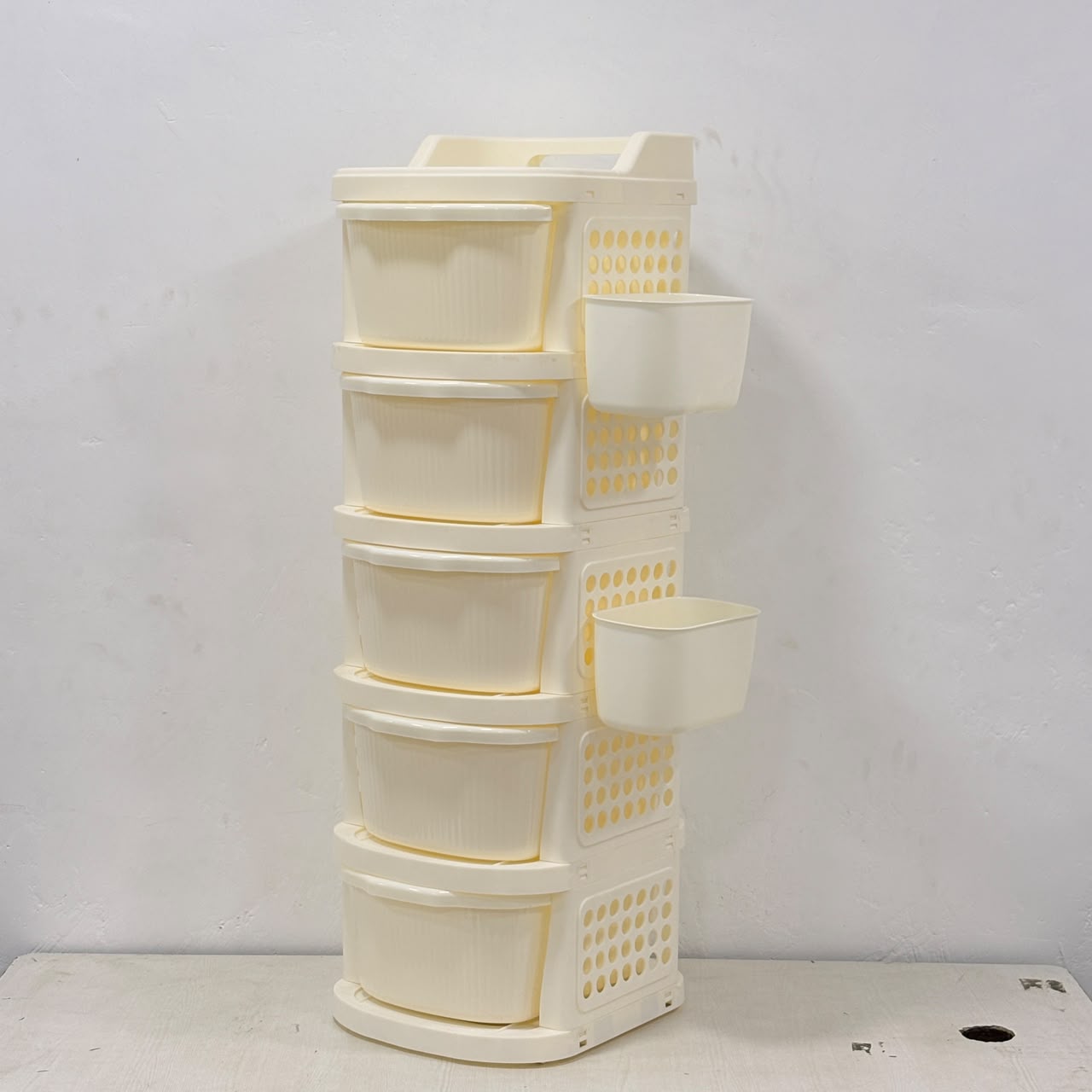 A06753 5xl Modular Plastic Storage Drawer Organizer with Side Hanging Cups