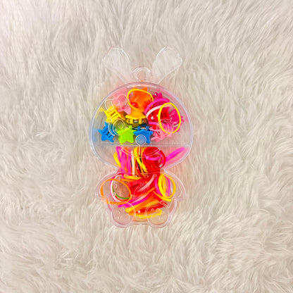 A06754 Cute Rabbit Box Hair Accessory Set for Kids – Mini Claw Clips & Elastic Bands