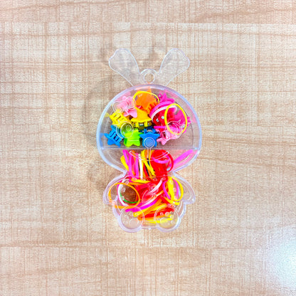 A06754 Cute Rabbit Box Hair Accessory Set for Kids – Mini Claw Clips & Elastic Bands