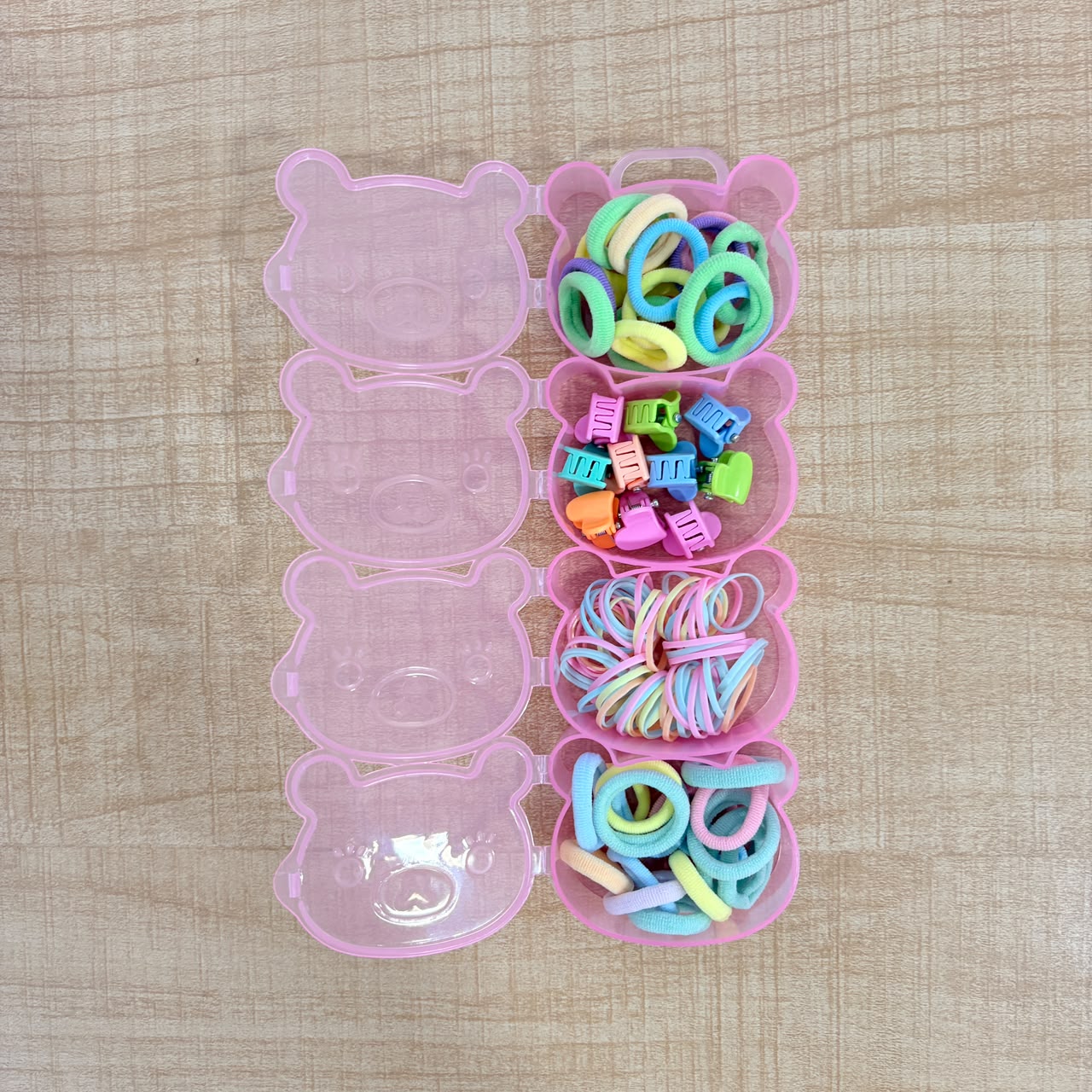 A06755 Multicolor Kids Hair Accessory Set in Bear-Shaped Storage Box – Hair Bands, Mini Claw Clips & Elastic Bands