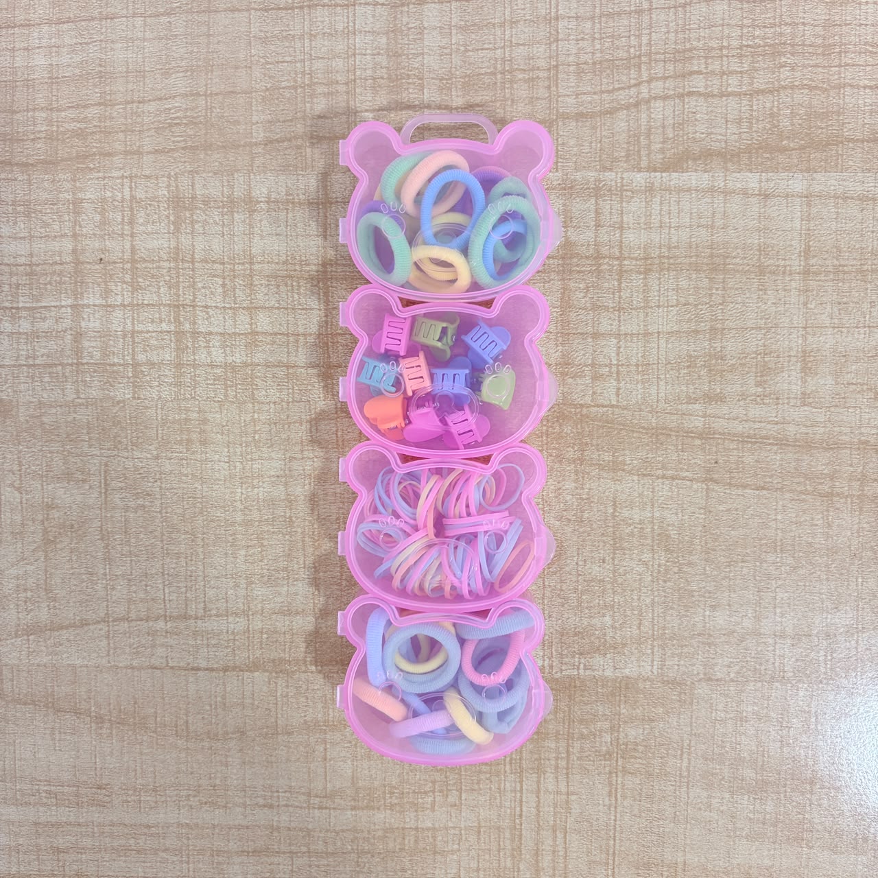 A06755 Multicolor Kids Hair Accessory Set in Bear-Shaped Storage Box – Hair Bands, Mini Claw Clips & Elastic Bands
