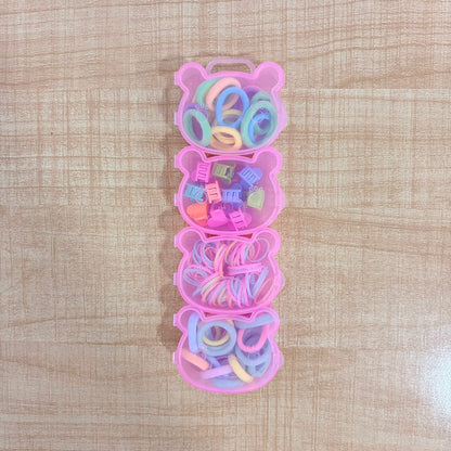 A06755 Multicolor Kids Hair Accessory Set in Bear-Shaped Storage Box – Hair Bands, Mini Claw Clips & Elastic Bands