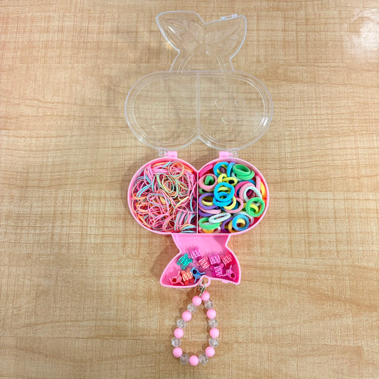 A06756 Cherry Shape Hair Accessories Storage Box Set with Rubber Bands & Mini Claw Clips