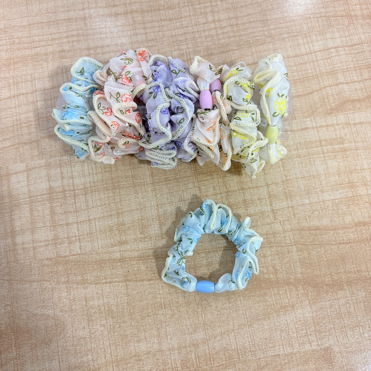 A06760 Floral Printed Organza Scrunchie – Multi-Color Elastic Hair Ties for Women & Girls