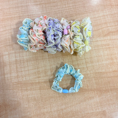 A06760 Floral Printed Organza Scrunchie – Multi-Color Elastic Hair Ties for Women & Girls