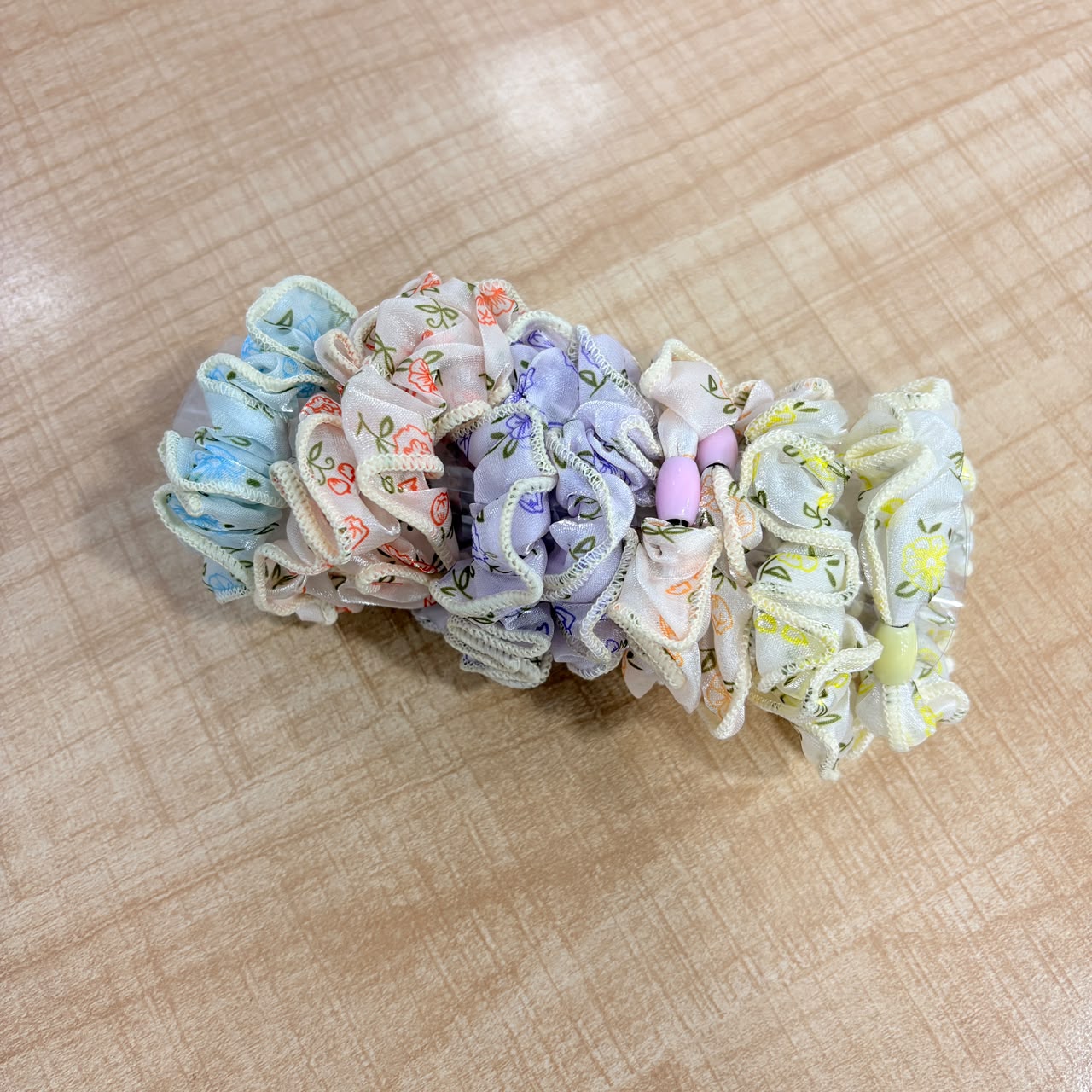 A06760 Floral Printed Organza Scrunchie – Multi-Color Elastic Hair Ties for Women & Girls