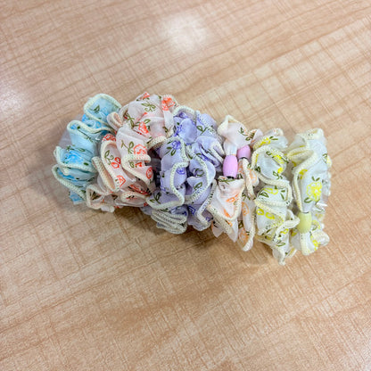 A06760 Floral Printed Organza Scrunchie – Multi-Color Elastic Hair Ties for Women & Girls