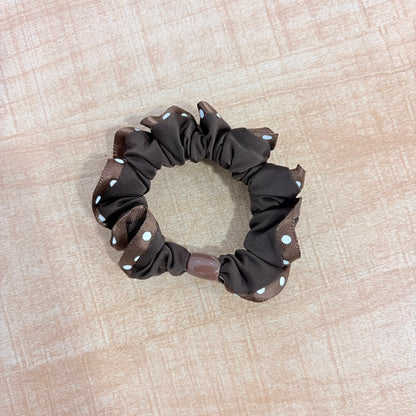 A06761 Polka Dot & Checked Ruffled Fabric Hair Scrunchie for Women & Girls
