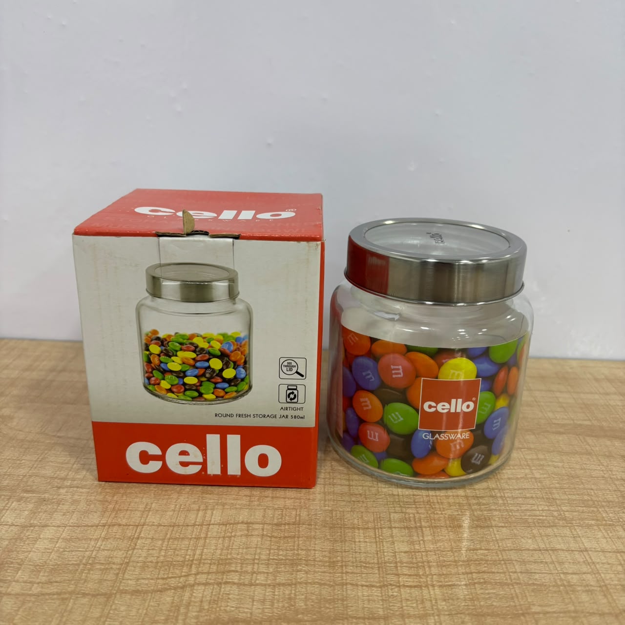 AM5163 CELLO Round Fresh Glass Storage Jar, 580ml (Set of 1)