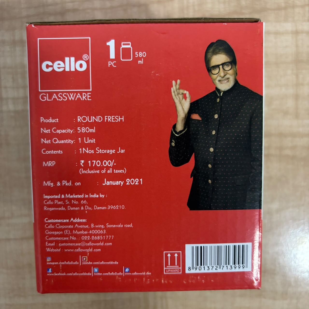 AM5163 CELLO Round Fresh Glass Storage Jar, 580ml (Set of 1)