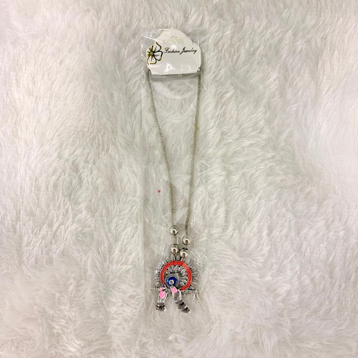 A06909 Oxidised Silver Boho Pendant Necklace with Colorful Enamel Work for Women & Girls