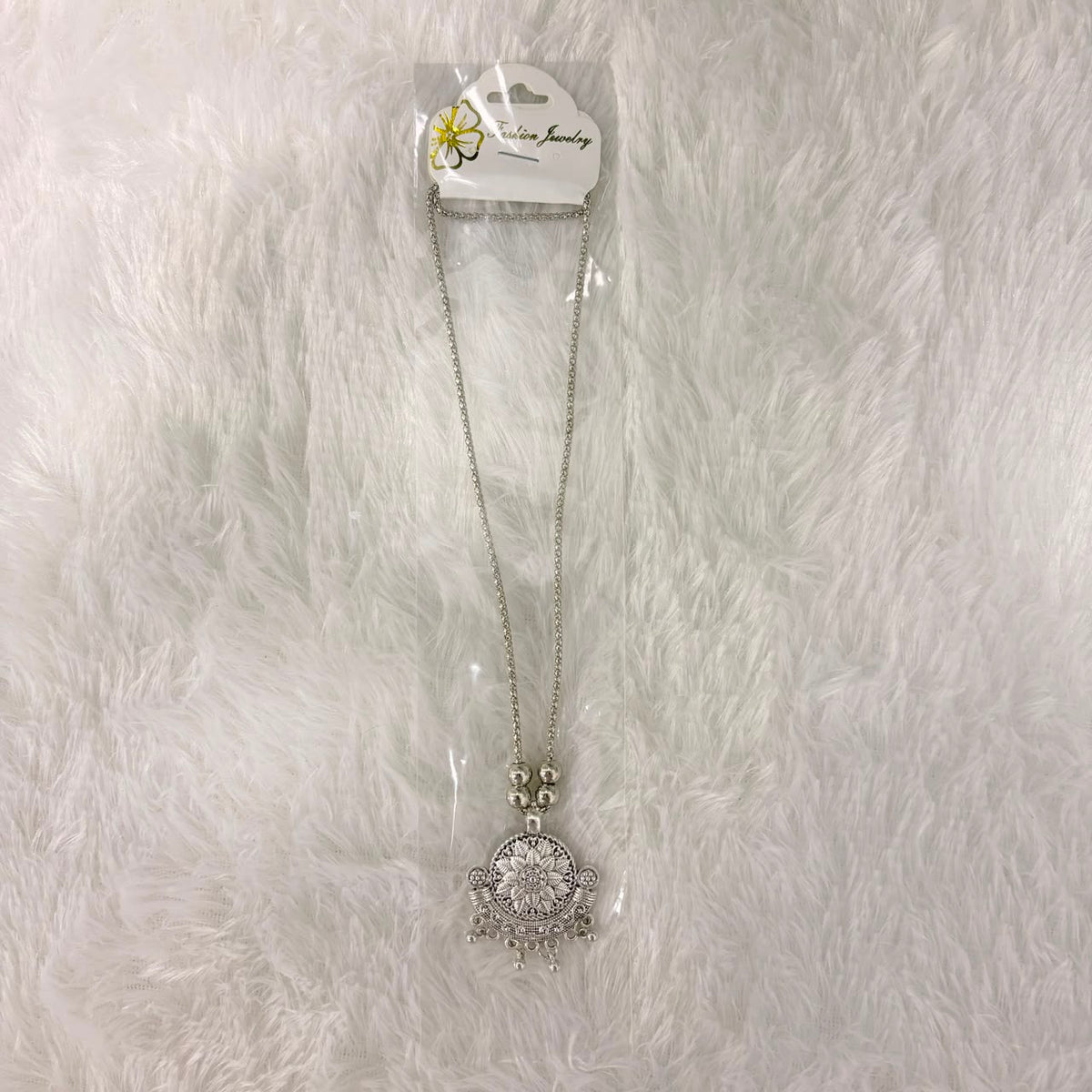 A06913 Women’s Oxidized Silver Boho Pendant Necklace with Long Chain