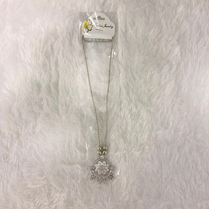 A06913 Women’s Oxidized Silver Boho Pendant Necklace with Long Chain