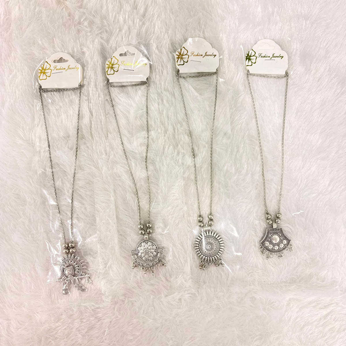 A06913 Women’s Oxidized Silver Boho Pendant Necklace with Long Chain