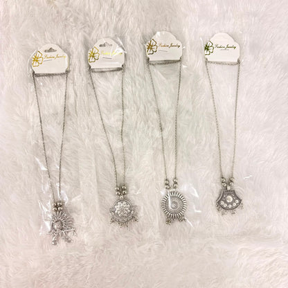 A06913 Women’s Oxidized Silver Boho Pendant Necklace with Long Chain