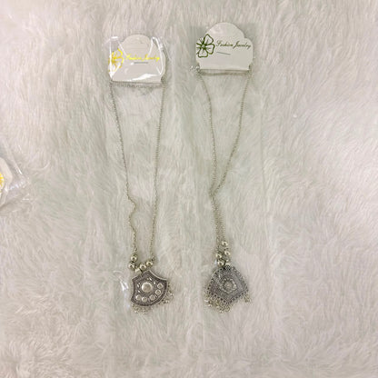 A06913 Women’s Oxidized Silver Boho Pendant Necklace with Long Chain