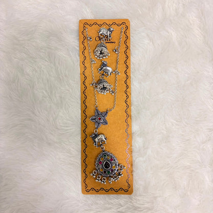 A06922 Ethnic Oxidized Silver Plated Multicolor Stone Long Necklace Set with Matching Jhumka Earrings for Women