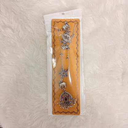 A06922 Ethnic Oxidized Silver Plated Multicolor Stone Long Necklace Set with Matching Jhumka Earrings for Women