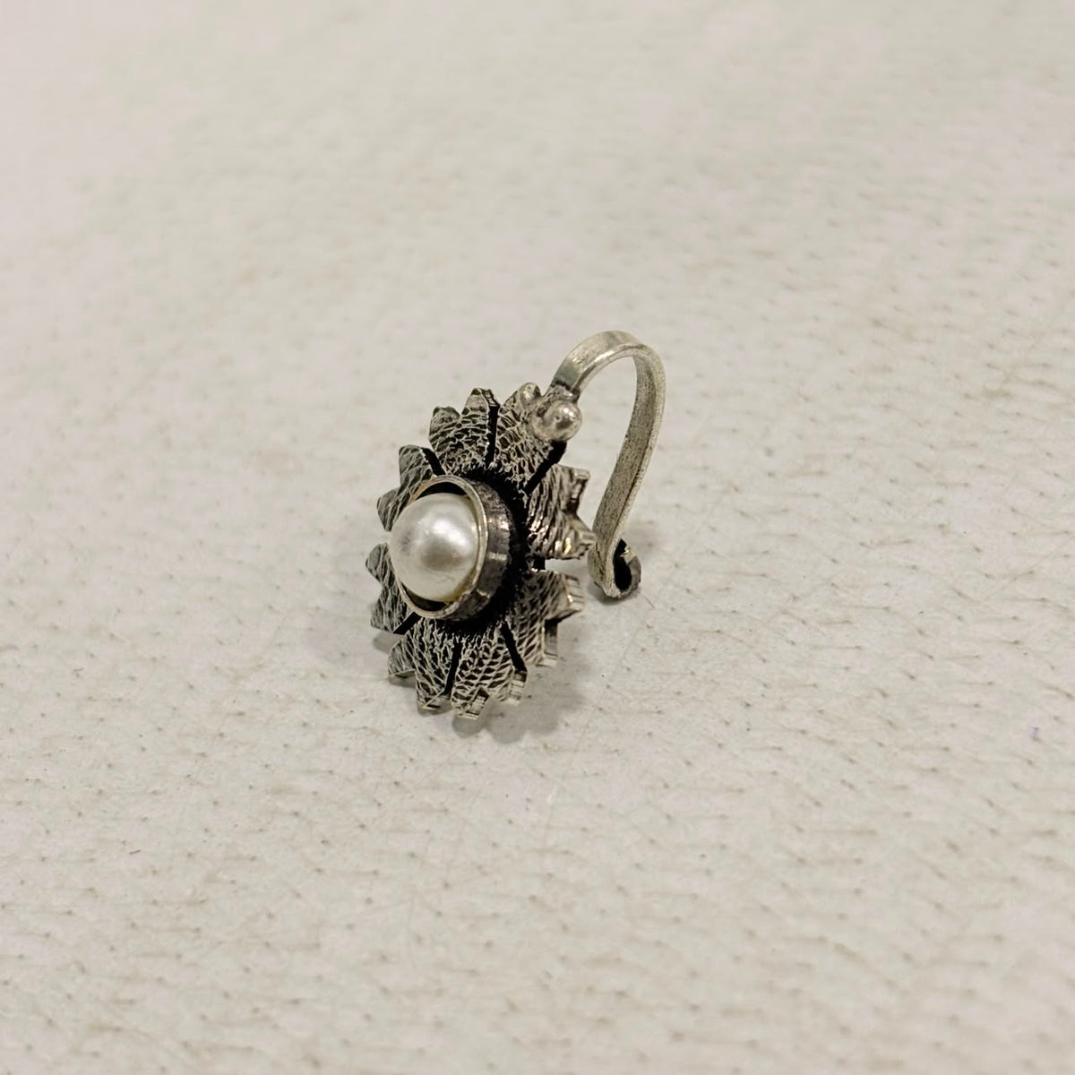 A06926 Traditional Silver Oxidized Floral Nose Pin with Multicolor Stones