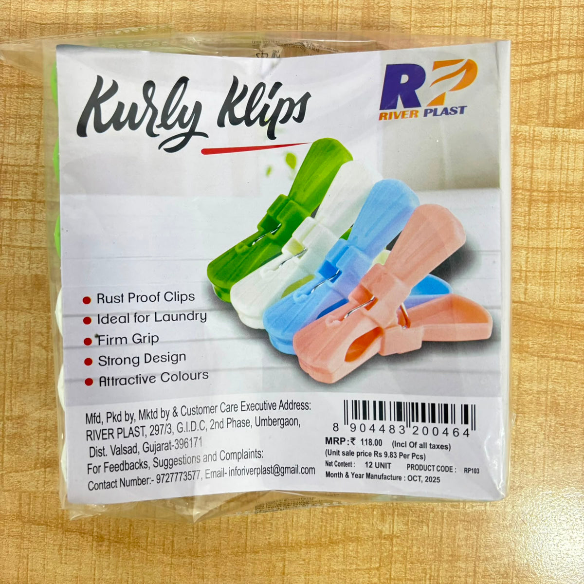 A06963 Kurly Klips Plastic Cloth Clips (Pack of 12, Multicolour)