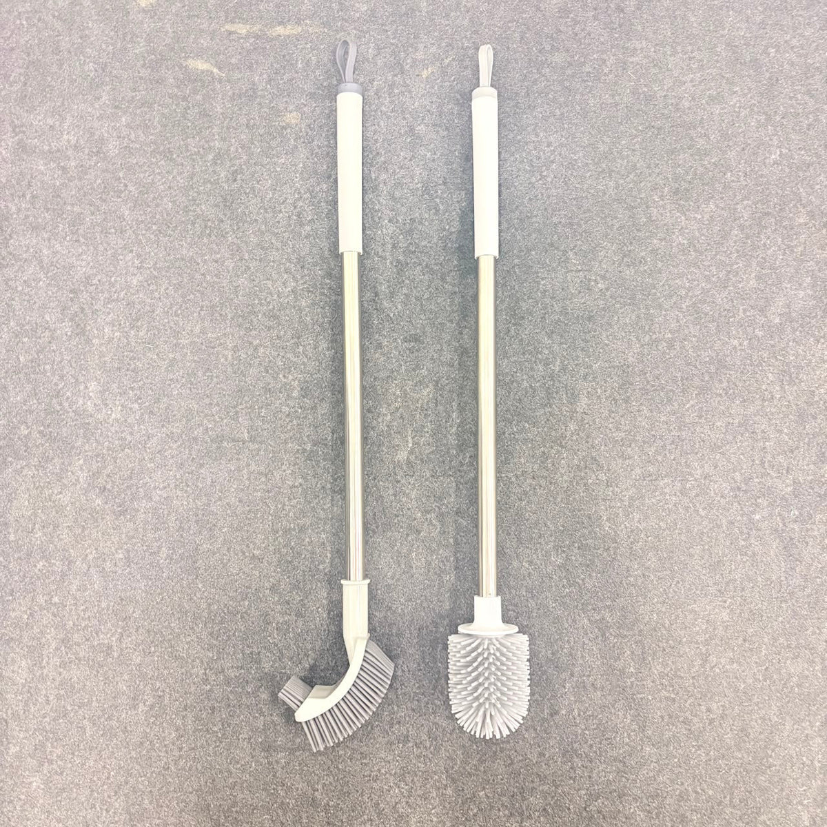 A06961 2 in 1 Long Handle Stainless Steel Toilet Brush Set with Silicone & Curved Bristle Heads