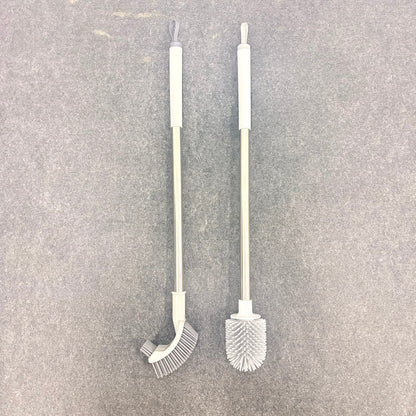 A06961 2 in 1 Long Handle Stainless Steel Toilet Brush Set with Silicone & Curved Bristle Heads