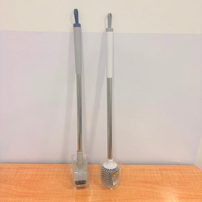 A06961 2 in 1 Long Handle Stainless Steel Toilet Brush Set with Silicone & Curved Bristle Heads