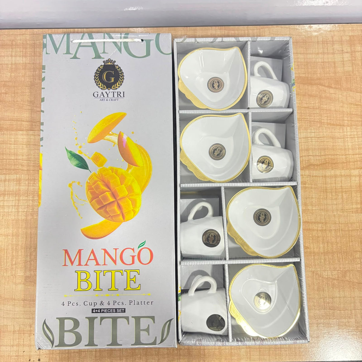 A06978 Mango Bite Ceramic Cup & Platter Set (8 Pieces)