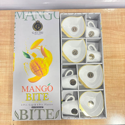 A06978 Mango Bite Ceramic Cup & Platter Set (8 Pieces)