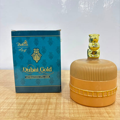 A06986 Dubai Gold Decorative Storage Jar with Golden Bear Lid