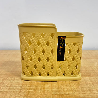 A07006 Royal Plast Multipurpose Woven-Design Plastic Desktop & Cutlery Organizer Basket