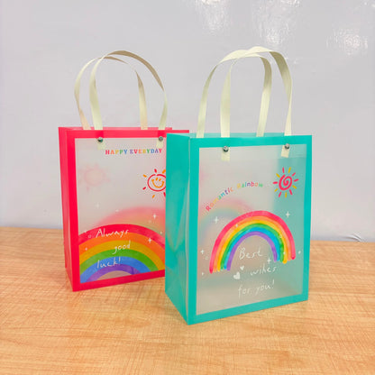 A07013 Rainbow Rush Frosted Plastic Gift Bag with Handles (240 × 195 × 95 mm)