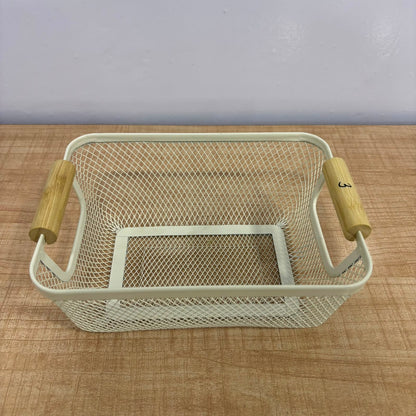 A07043 Rectangular Metal Mesh Storage Basket with Wooden Handles (Mix Colours)