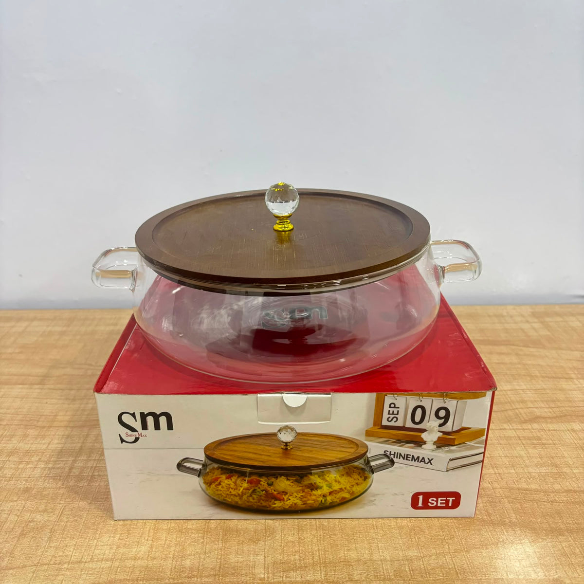 A07070 Shine Max Premium Clear Glass Serving Casserole with Wooden Lid [SMBP125]