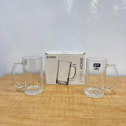 A07076 Langxu Glass Beer Mugs Set (500ml / 16.9oz) - 2 Pieces [LXZB02]