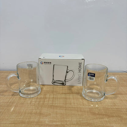 A07077 Langxu Transparent Clear Glass Beer Mugs Set with Handle, 395ml - Set of 2 [LXZB05-375]