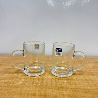 A07077 Langxu Transparent Clear Glass Beer Mugs Set with Handle, 395ml - Set of 2 [LXZB05-375]