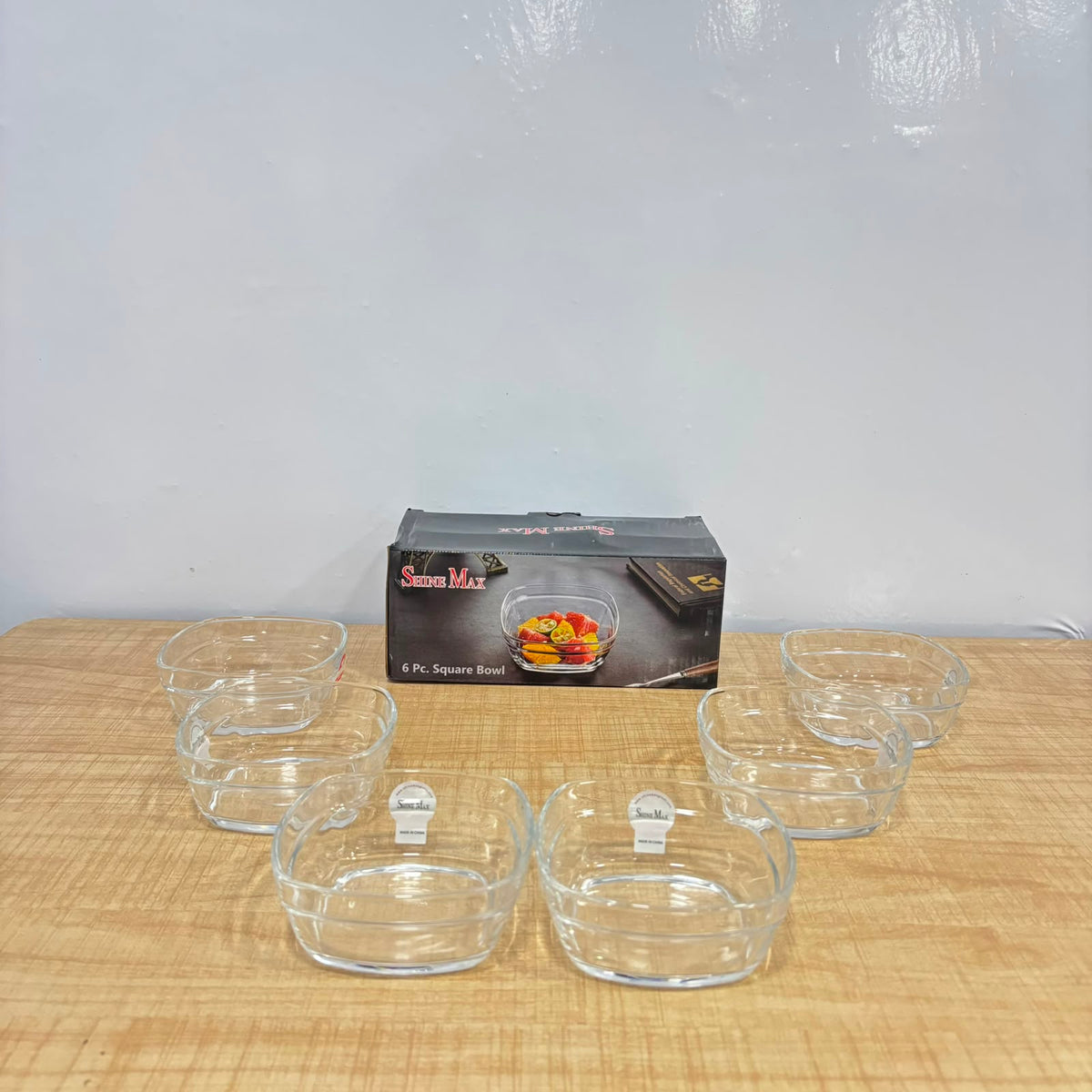 A07081 Shine Max 6-Piece Clear Glass Square Bowl Set (300 ml) [SMB213]