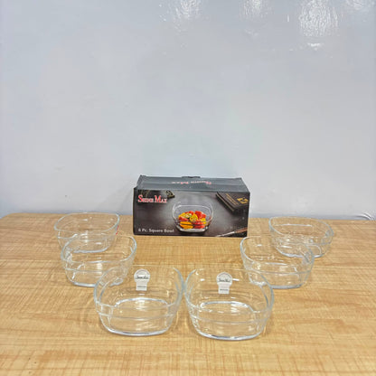A07081 Shine Max 6-Piece Clear Glass Square Bowl Set (300 ml) [SMB213]