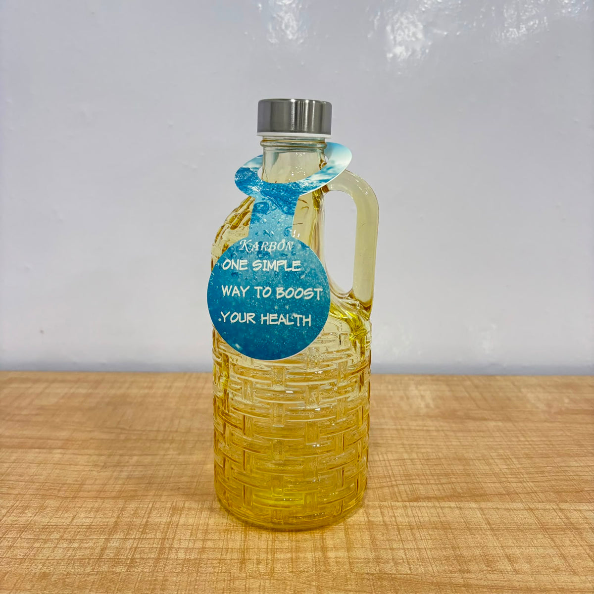 A07084 KARBON Glass Water Bottle with Side Handle & Airtight Metal Cap (1039BG-1100ML)