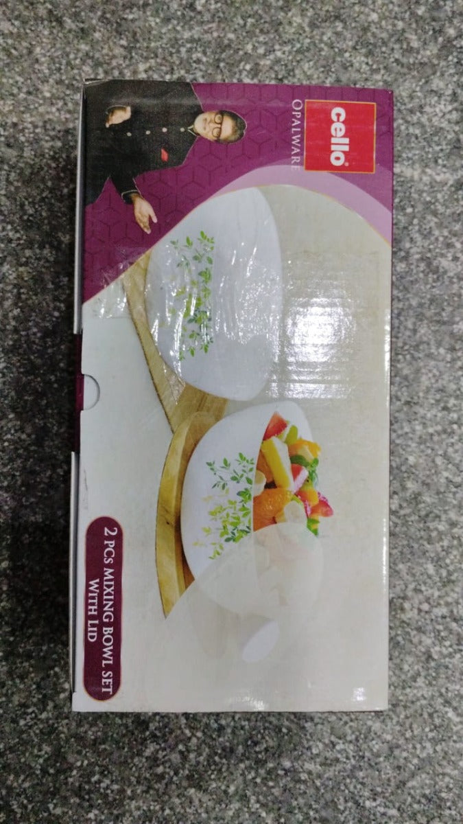 AM0639 CELLO Opalware Mixing Bowl Set with Premium Lid, Green Orchard | Microwave and Dishwasher Safe | Scratch Resistant & Light-Weight | 2 Units